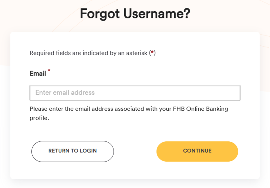 Screenshot of forgot username prompt asking for email address