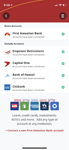 Screen shot showing accounts list