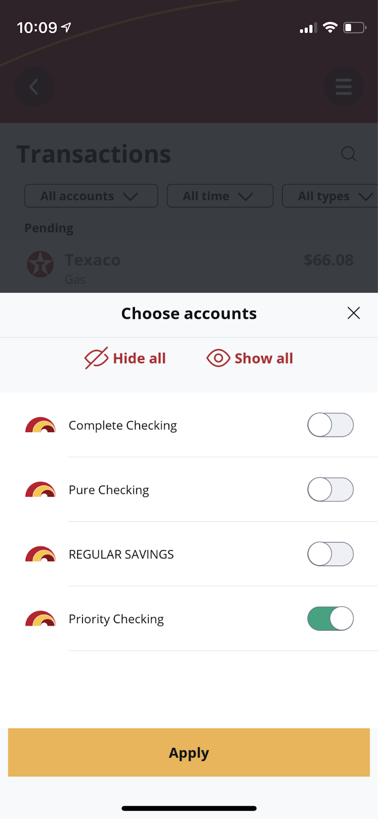 Screen shot of Choose accounts options